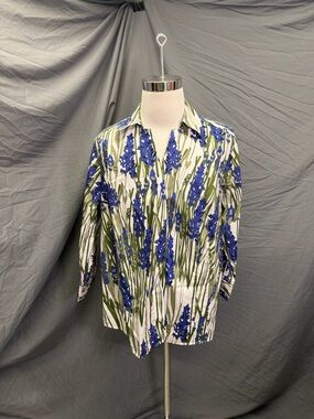 Gold Label Investments Cream, Green, and Blue Button Down Blouse, 20 W